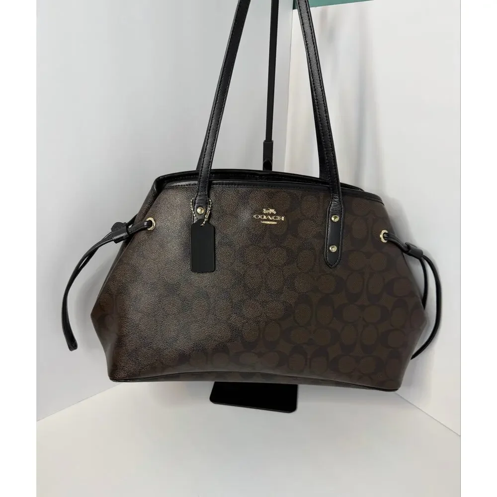 Coach F57842 Signature City Tote Brown Black Monogram PVC Leather Shoulder Bag